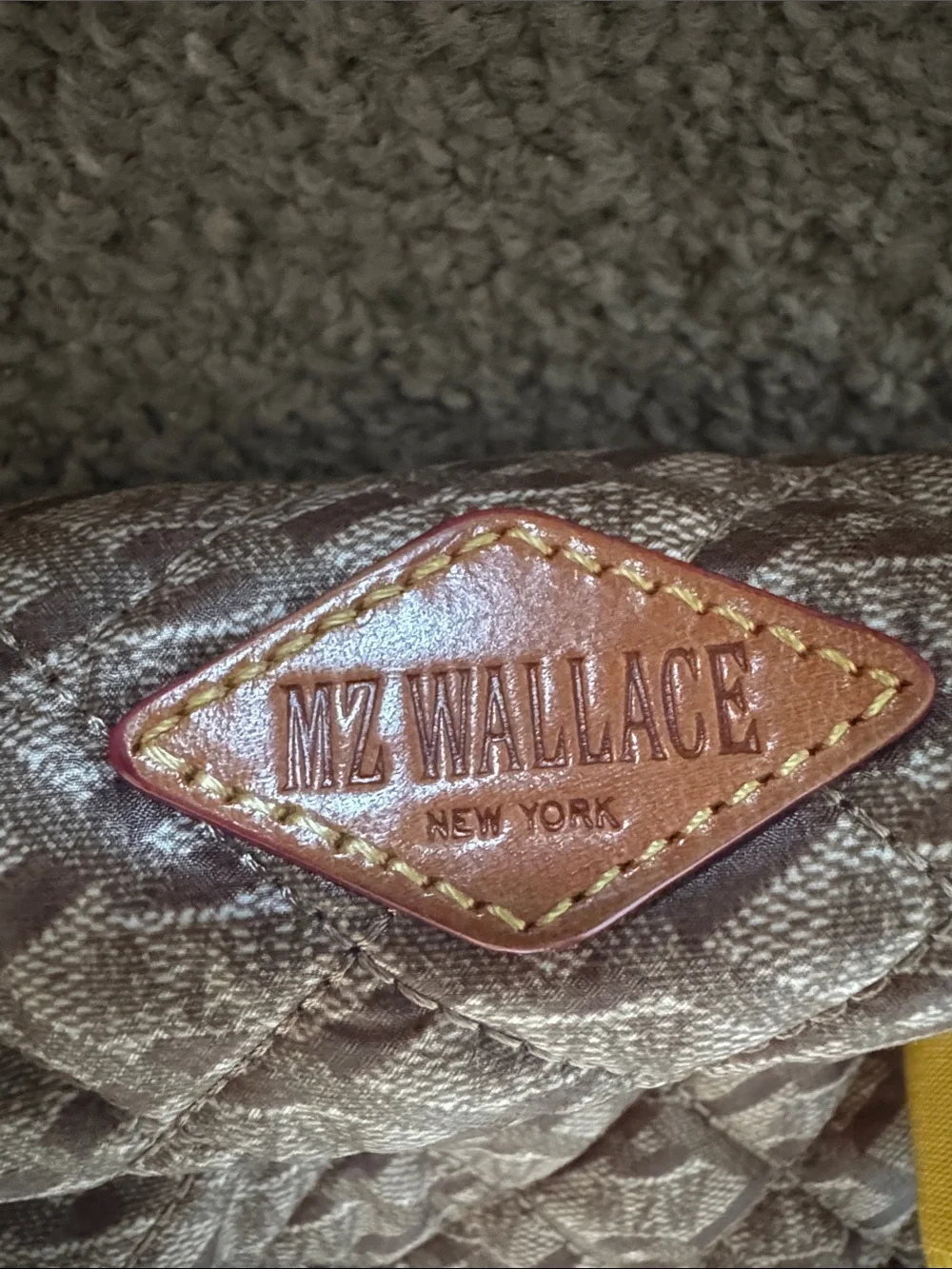 MZ Wallace Brown Mini Quilted Backpack with Yellow Accents